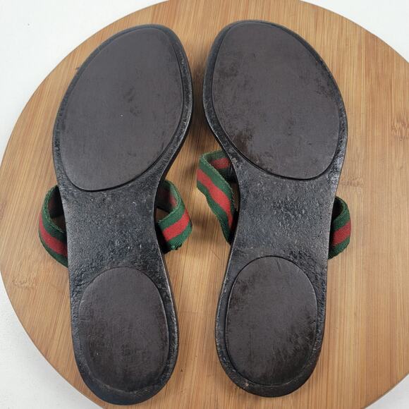 Gucci GG Web Stripe Thong Sandal Dark Brown Monogram Women’s EU 41 US 10 - Picture 11 of 15